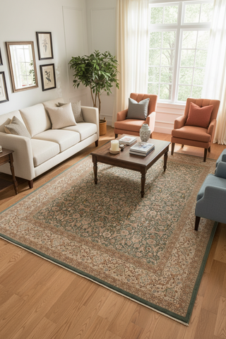 handmade Transitional Design Green Ivory Hand Knotted RECTANGLE 100% WOOL area rug 9' x 12'