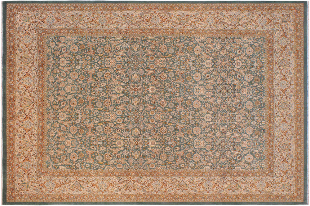 handmade Transitional Design Green Ivory Hand Knotted RECTANGLE 100% WOOL area rug 9' x 12'