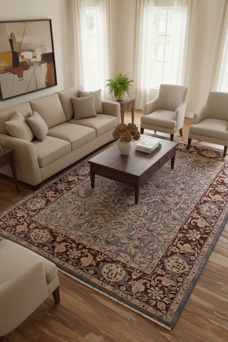 handmade Transitional Lahore Blue Aubergine Hand Knotted RECTANGLE 100% WOOL area rug 9' x 12'