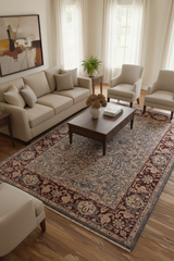 handmade Transitional Lahore Blue Aubergine Hand Knotted RECTANGLE 100% WOOL area rug 9' x 12'
