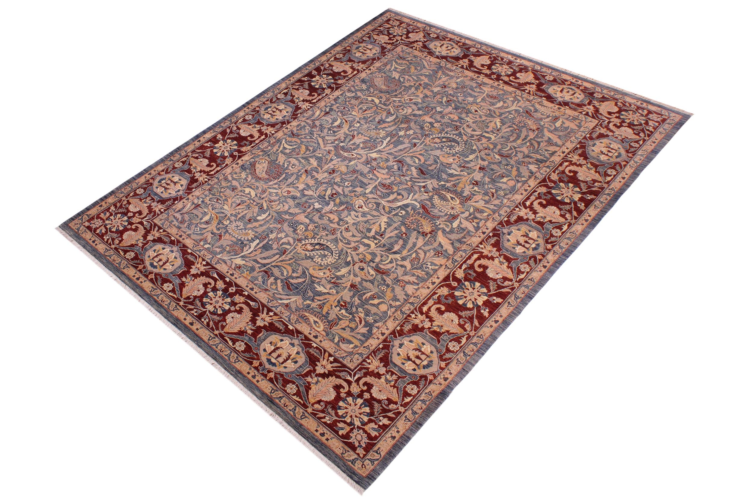 handmade Transitional Lahore Blue Aubergine Hand Knotted RECTANGLE 100% WOOL area rug 9' x 12'