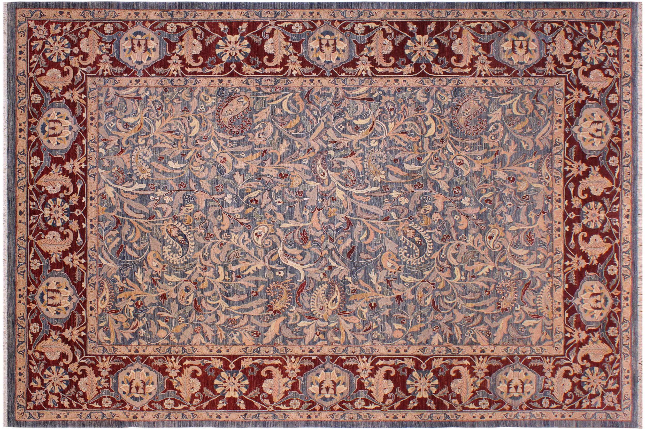 handmade Transitional Lahore Blue Aubergine Hand Knotted RECTANGLE 100% WOOL area rug 9' x 12'