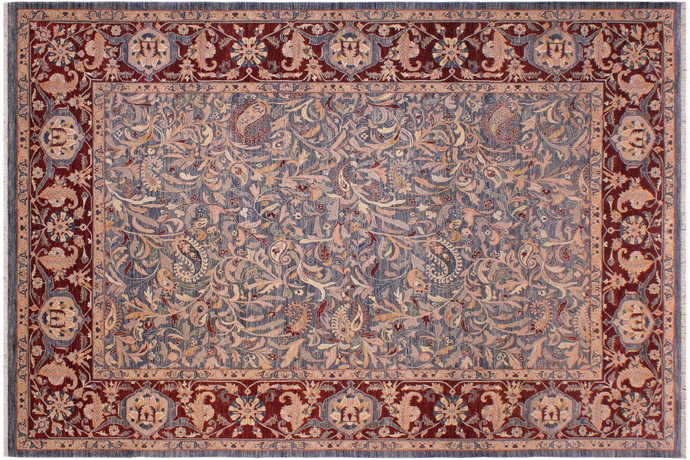 handmade Transitional Lahore Blue Aubergine Hand Knotted RECTANGLE 100% WOOL area rug 9' x 12'