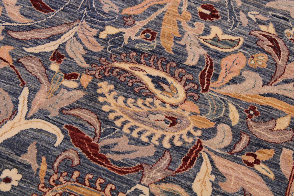 handmade Transitional Lahore Blue Aubergine Hand Knotted RECTANGLE 100% WOOL area rug 9' x 12'