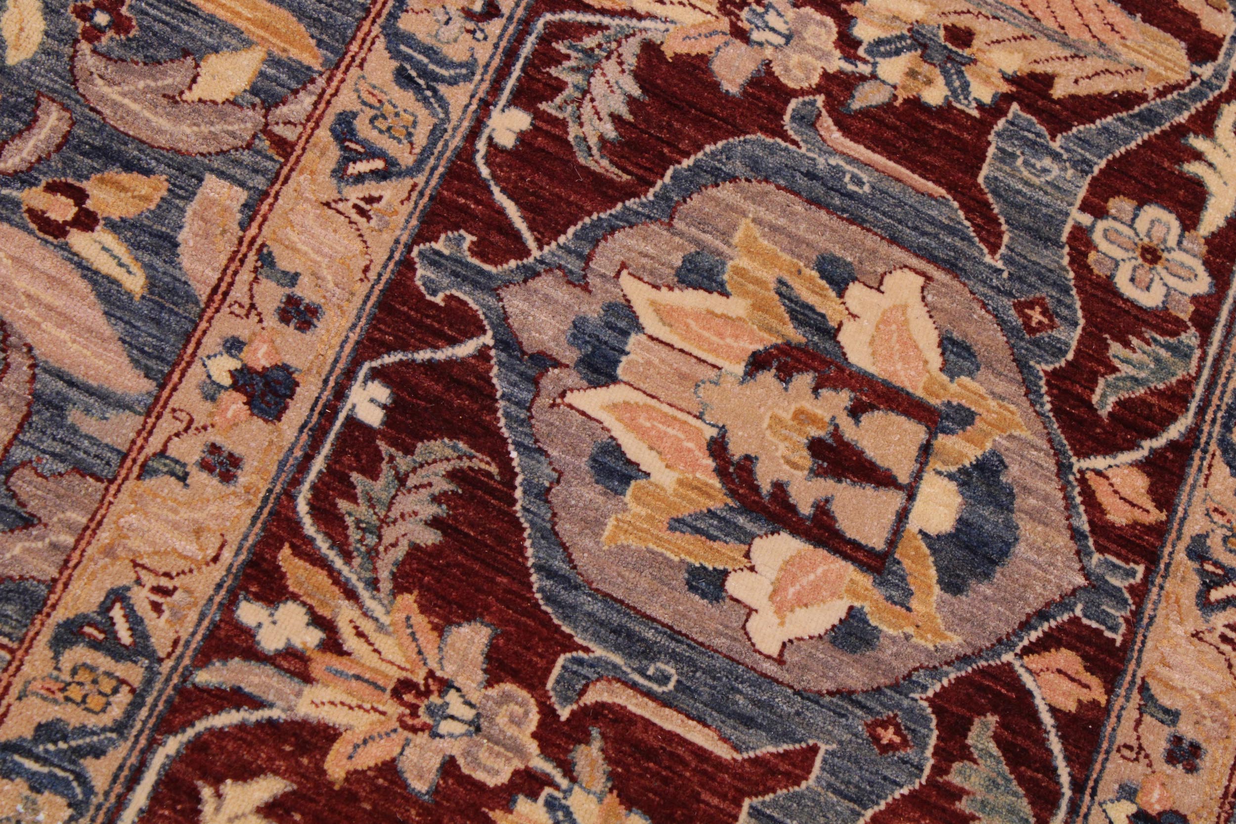 handmade Transitional Lahore Blue Aubergine Hand Knotted RECTANGLE 100% WOOL area rug 9' x 12'