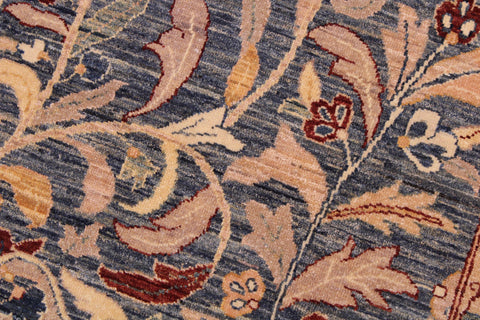 handmade Transitional Lahore Blue Aubergine Hand Knotted RECTANGLE 100% WOOL area rug 9' x 12'