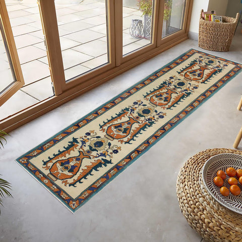 handmade Transitional Veg Dye Ivory Rust Hand Knotted RUNNER 100% WOOL area rug 3' x 10'