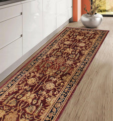 handmade Transitional Kafkaz Drk. Red Blue Hand Knotted RUNNER 100% WOOL area rug 3' x 12'