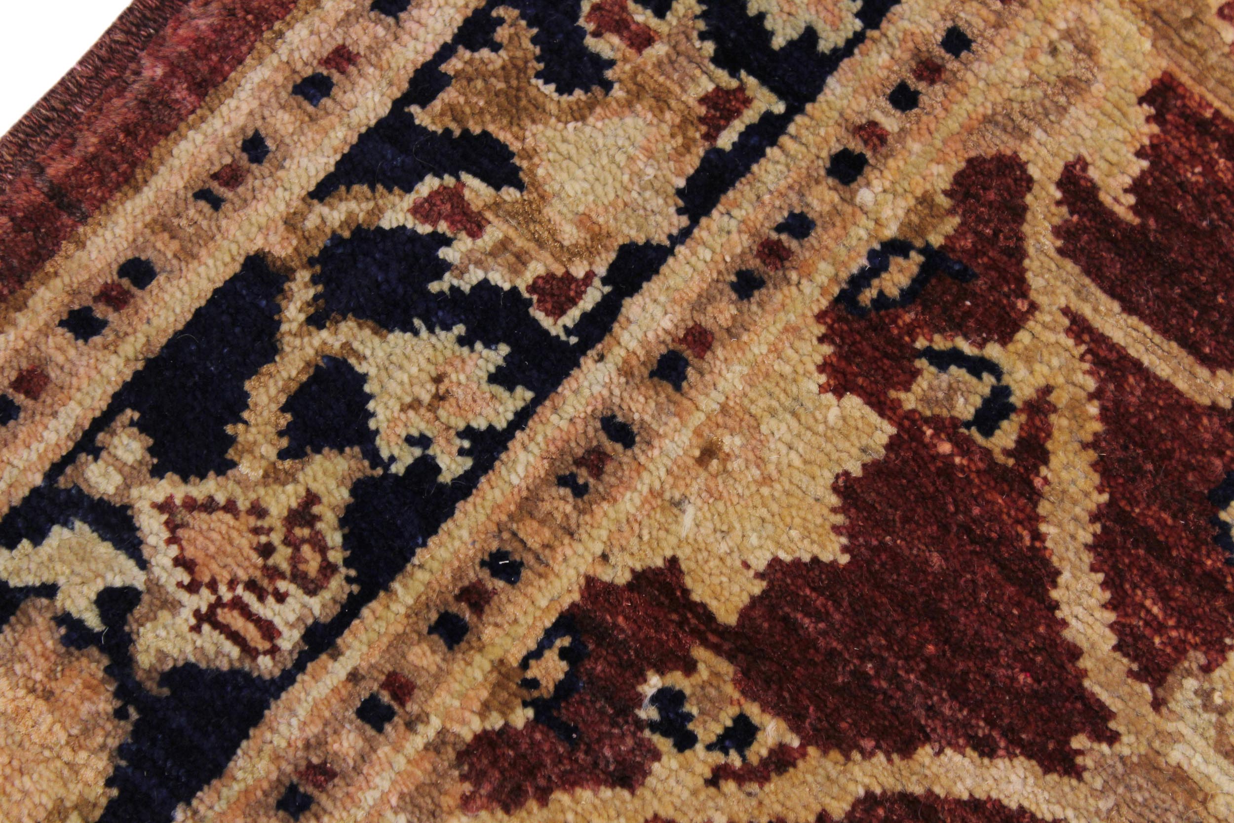 handmade Transitional Kafkaz Drk. Red Blue Hand Knotted RUNNER 100% WOOL area rug 3' x 12'