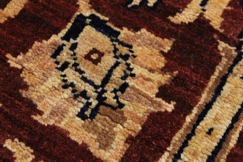handmade Transitional Kafkaz Drk. Red Blue Hand Knotted RUNNER 100% WOOL area rug 3' x 12'