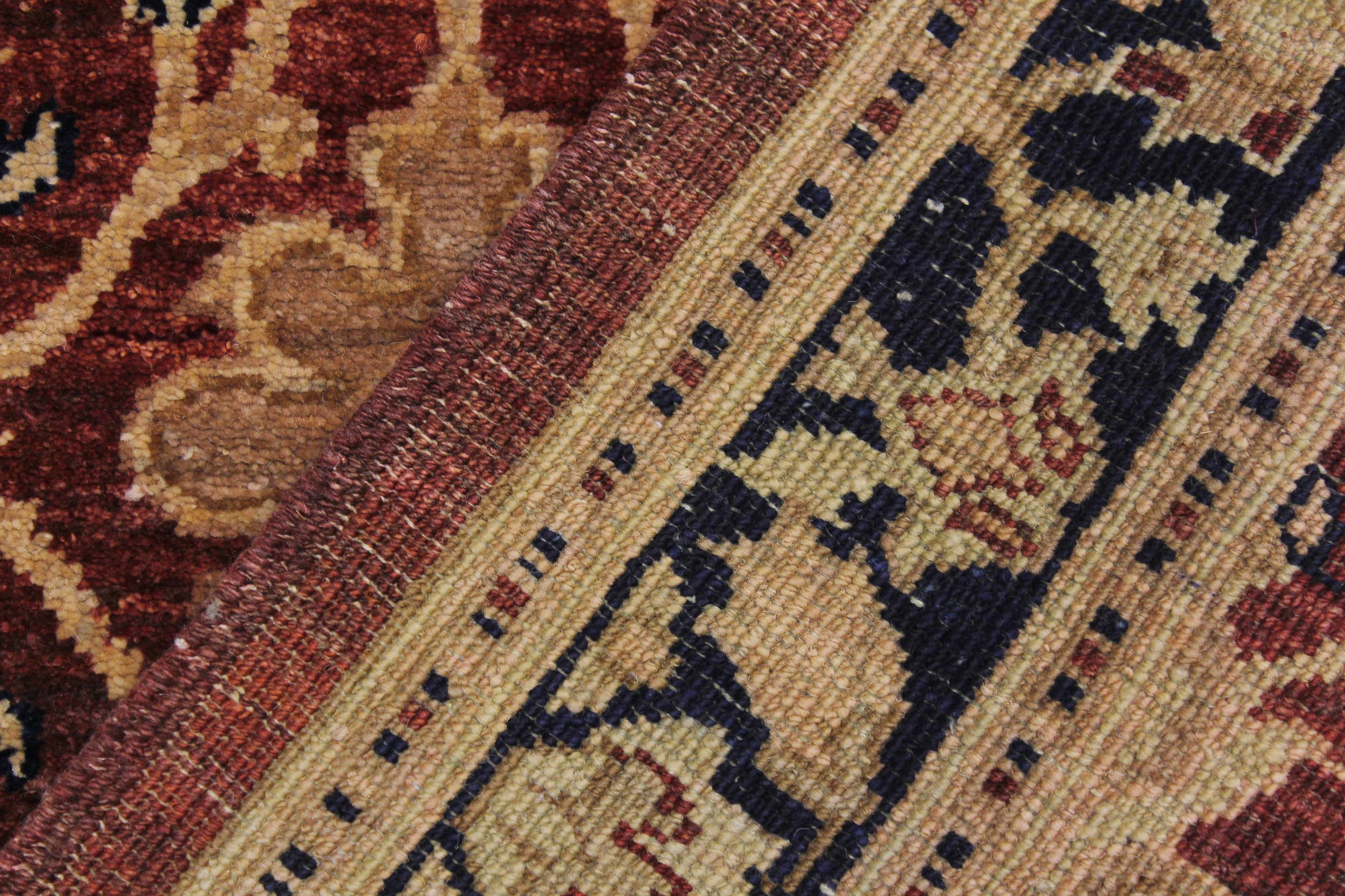 handmade Transitional Kafkaz Drk. Red Blue Hand Knotted RUNNER 100% WOOL area rug 3' x 12'