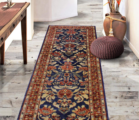 handmade Transitional Kafkaz Blue Rust Hand Knotted RUNNER 100% WOOL area rug 3' x 13'