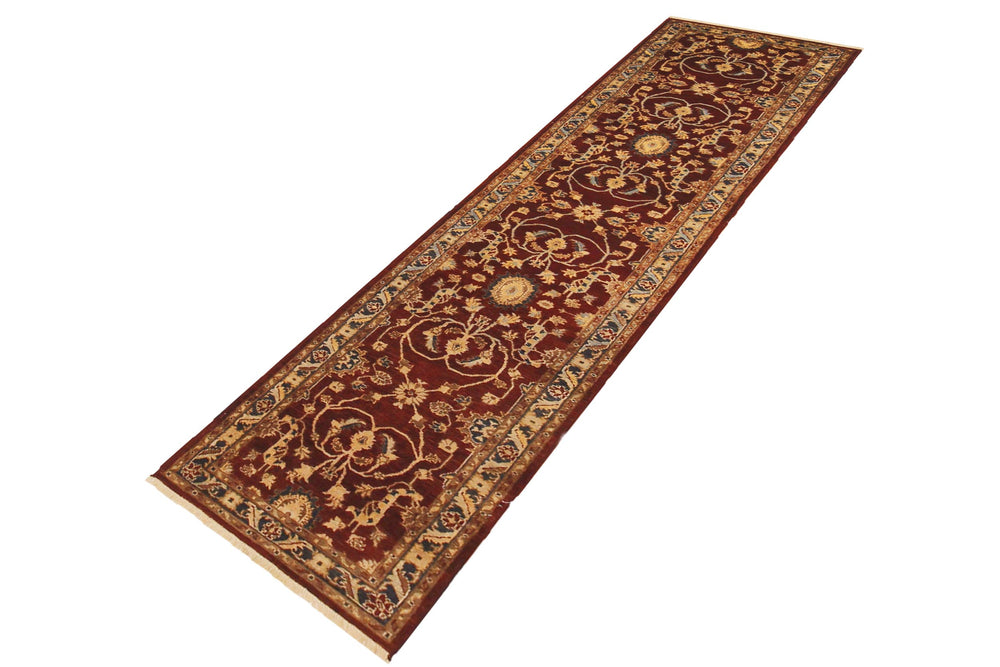 handmade Transitional Kafkaz Red Blue Hand Knotted RUNNER 100% WOOL area rug 2' x 12'