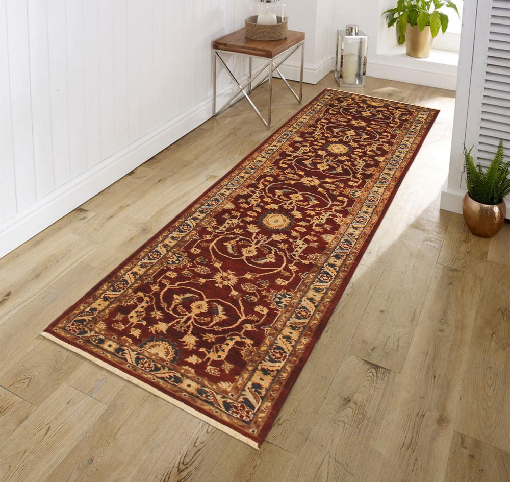 handmade Transitional Kafkaz Red Blue Hand Knotted RUNNER 100% WOOL area rug 2' x 12'