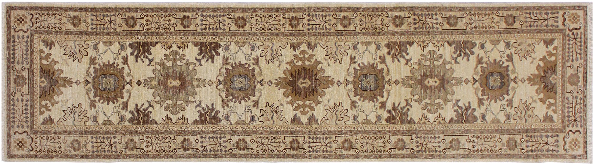 handmade Geometric Kafkaz Beige Lt. Brown Hand Knotted RUNNER 100% WOOL area rug 3' x 10'