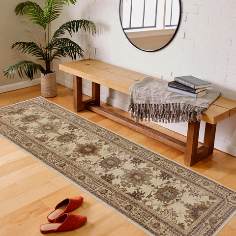 handmade Geometric Kafkaz Beige Lt. Brown Hand Knotted RUNNER 100% WOOL area rug 3' x 10'