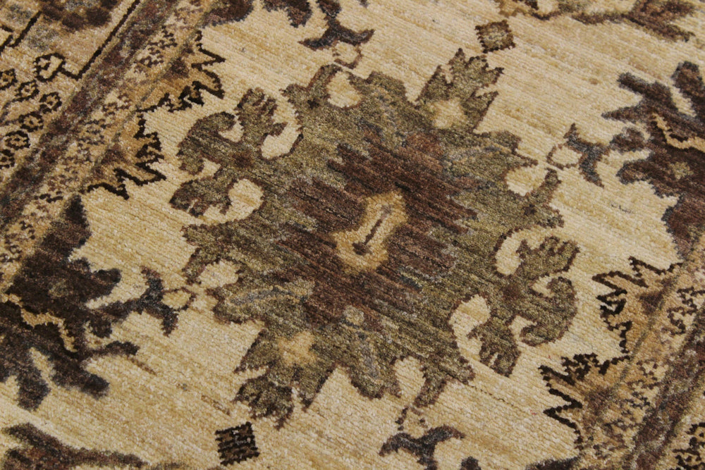 handmade Geometric Kafkaz Beige Lt. Brown Hand Knotted RUNNER 100% WOOL area rug 3' x 10'