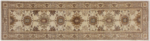 handmade Geometric Kafkaz Beige Lt. Brown Hand Knotted RUNNER 100% WOOL area rug 3' x 10'