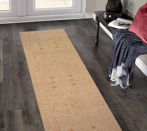 handmade Modern Kafkaz Lt. Tan Lt. Brown Hand Knotted RUNNER 100% WOOL area rug 3' x 15'