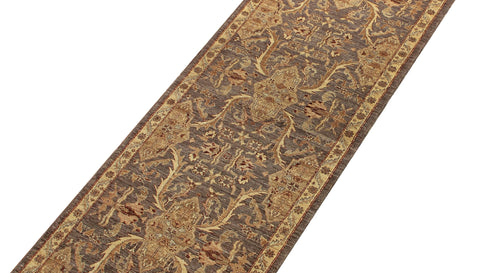 handmade Transitional Kafkaz Gray Ivory Hand Knotted RUNNER 100% WOOL area rug 3' x 11'