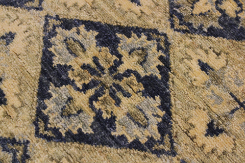 handmade Geometric Kafkaz Blue Beige Hand Knotted RUNNER 100% WOOL area rug 3' x 8'