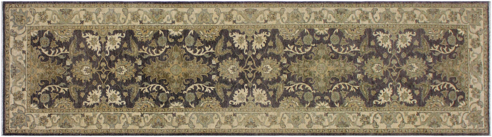 handmade Traditional Kafkaz Charcoal Brown Hand Knotted RUNNER 100% WOOL area rug 2'7" x 10'