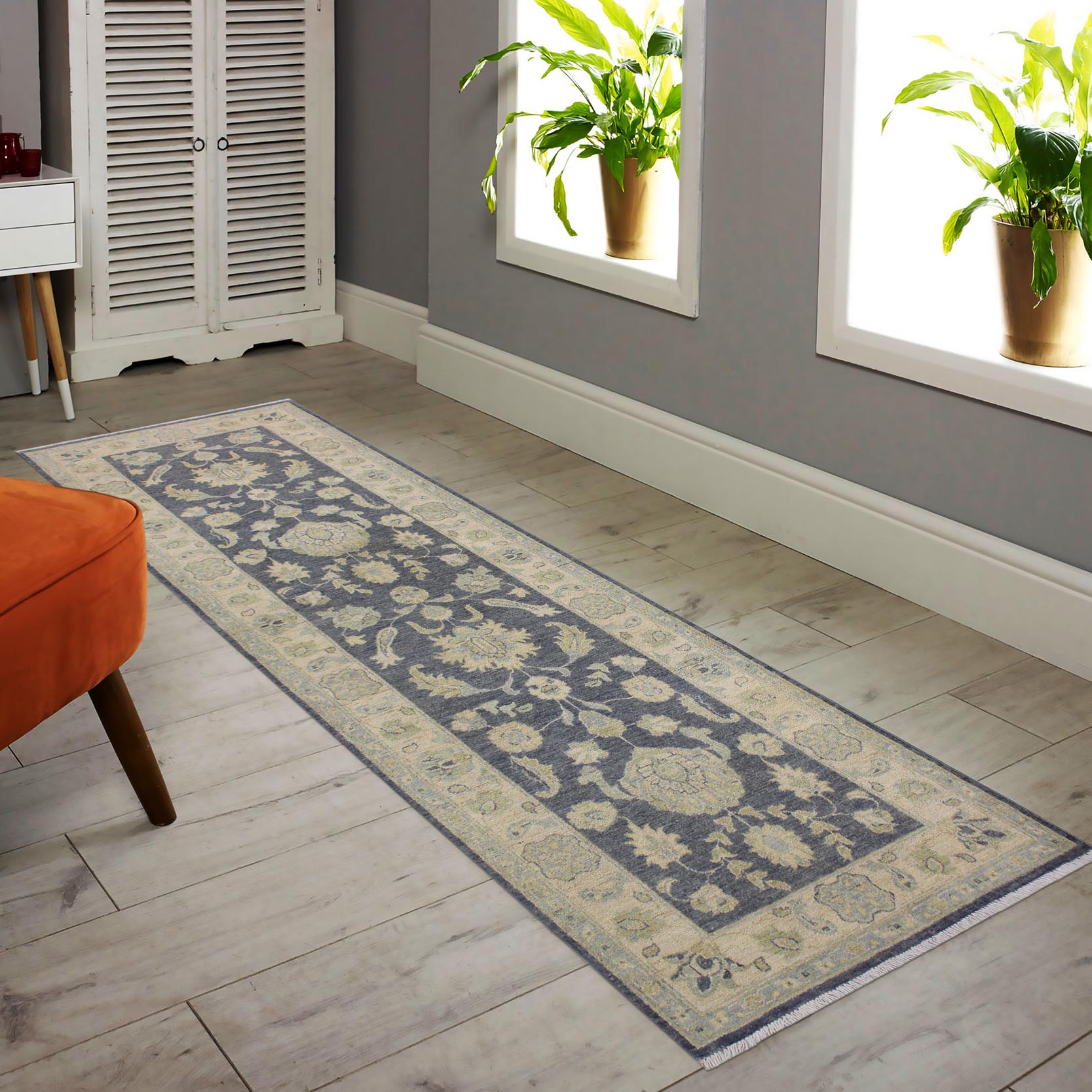 handmade Traditional Kafkaz Gray Ivory Hand Knotted RUNNER 100% WOOL area rug 2' x 8'