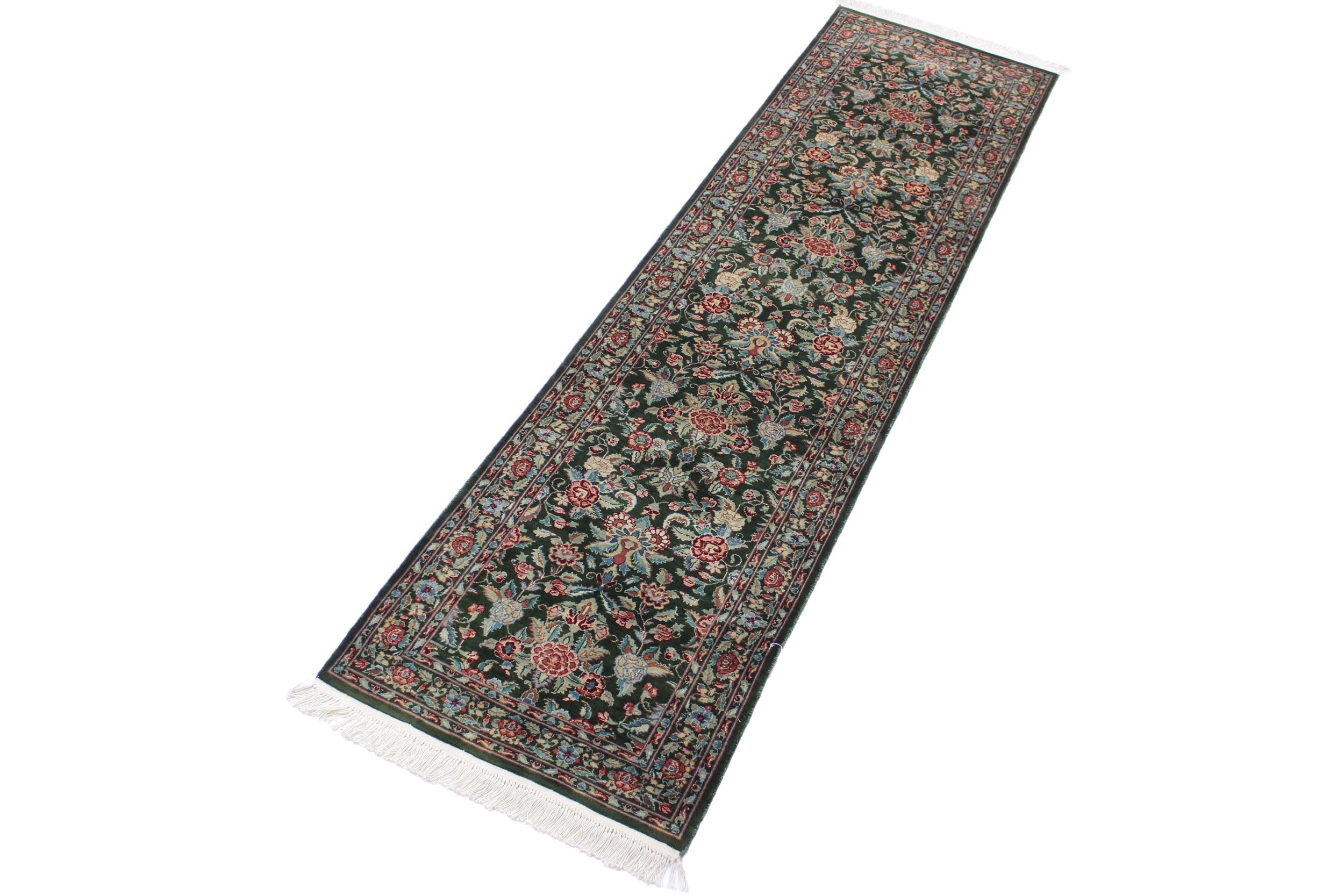 handmade Traditional Sohil Green Blue Hand Knotted RUNNER 100% WOOL area rug 3' x 10'