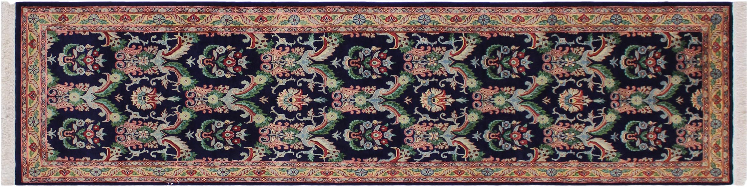 handmade Traditional Kashan Blue Gold Hand Knotted RUNNER 100% WOOL area rug 3' x 10'