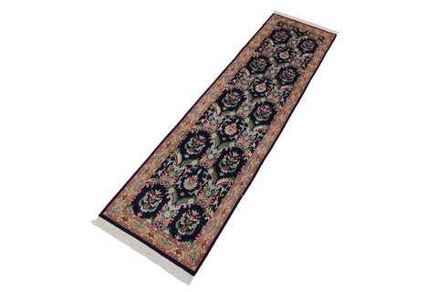 handmade Traditional Kashan Blue Gold Hand Knotted RUNNER 100% WOOL area rug 3' x 10'