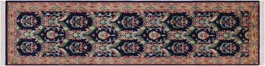 handmade Traditional Kashan Blue Gold Hand Knotted RUNNER 100% WOOL area rug 3' x 10'