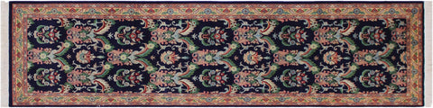handmade Traditional Kashan Blue Gold Hand Knotted RUNNER 100% WOOL area rug 3' x 10'