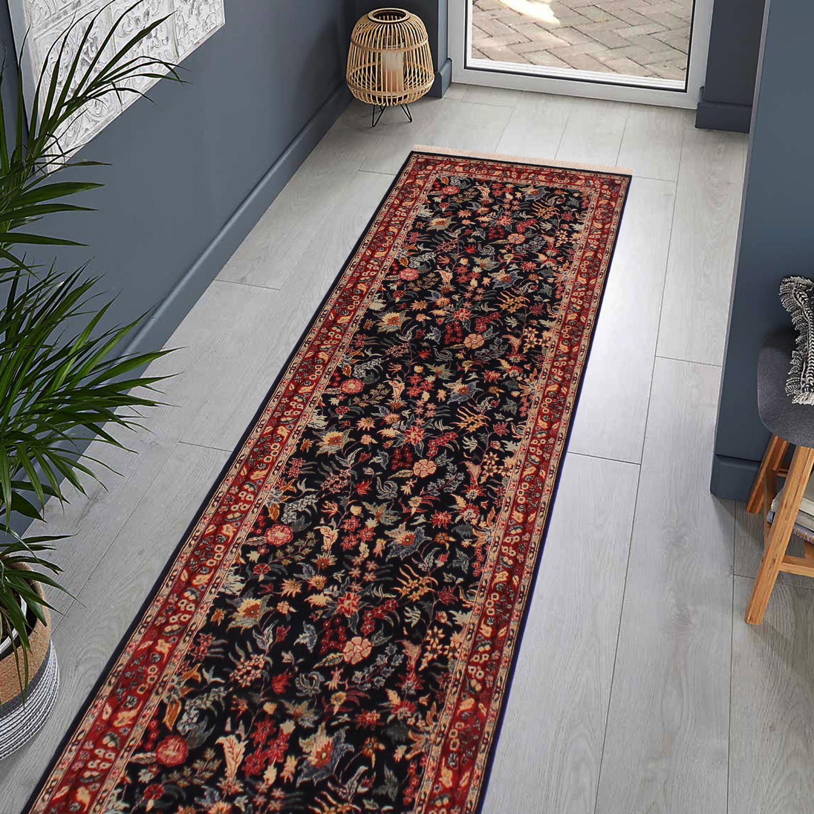 handmade Traditional Basarabian Black Red Hand Knotted RUNNER 100% WOOL area rug 3' x 12'