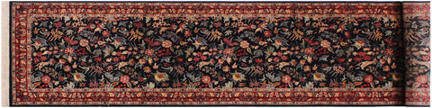 handmade Traditional Basarabian Black Red Hand Knotted RUNNER 100% WOOL area rug 3' x 12'