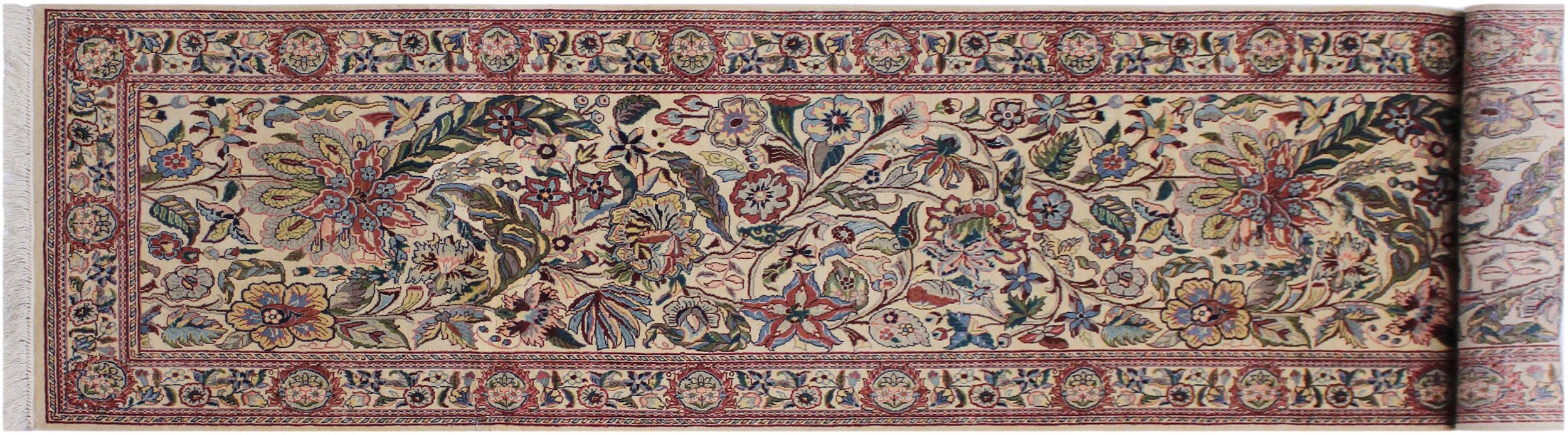 handmade Traditional Kashan Beige Pink Hand Knotted RUNNER 100% WOOL area rug 3' x 11'