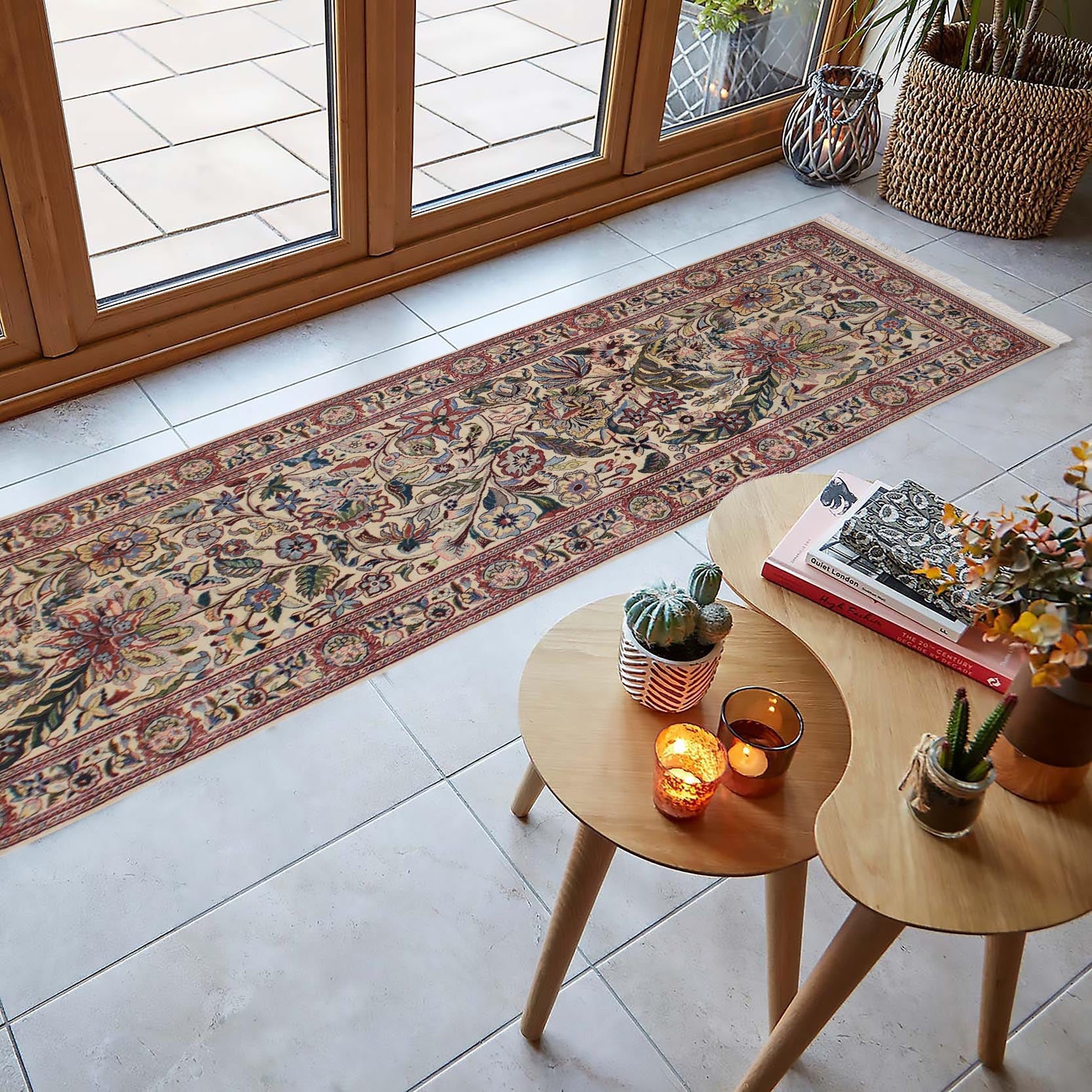 handmade Traditional Kashan Beige Pink Hand Knotted RUNNER 100% WOOL area rug 3' x 11'
