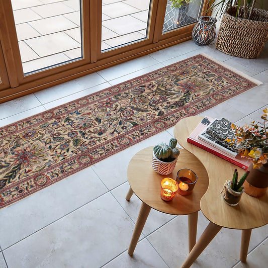 handmade Traditional Kashan Beige Pink Hand Knotted RUNNER 100% WOOL area rug 3' x 11'