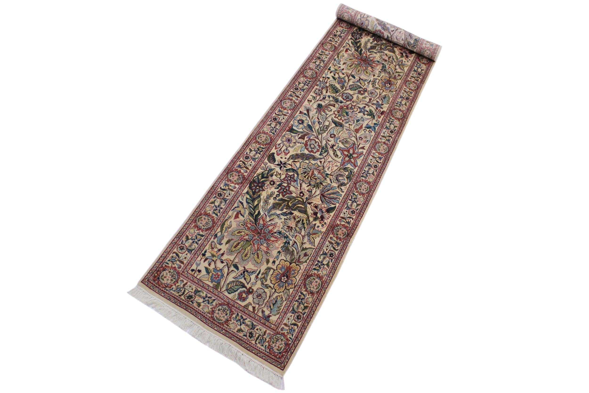 handmade Traditional Kashan Beige Pink Hand Knotted RUNNER 100% WOOL area rug 3' x 11'