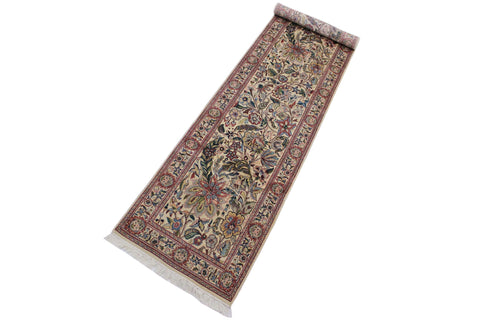 handmade Traditional Kashan Beige Pink Hand Knotted RUNNER 100% WOOL area rug 3' x 11'
