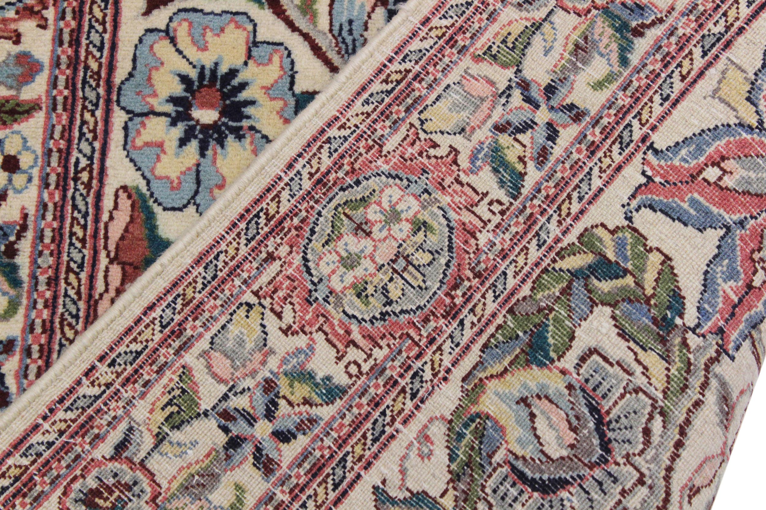 handmade Traditional Kashan Beige Pink Hand Knotted RUNNER 100% WOOL area rug 3' x 11'
