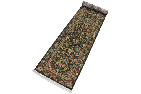 handmade Traditional Gulzar Green Gold Hand Knotted RUNNER 100% WOOL area rug 3' x 12'