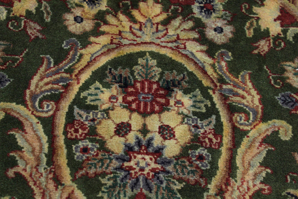 handmade Traditional Gulzar Green Gold Hand Knotted RUNNER 100% WOOL area rug 3' x 12'