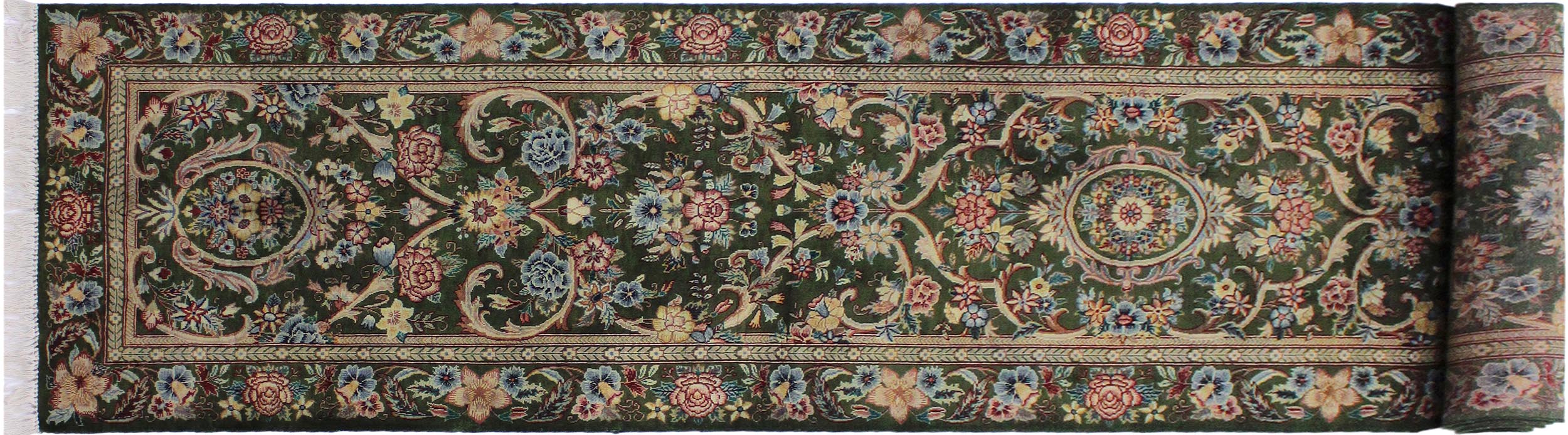 handmade Traditional Gulzar Green Blue Hand Knotted RUNNER 100% WOOL area rug 3' x 12'