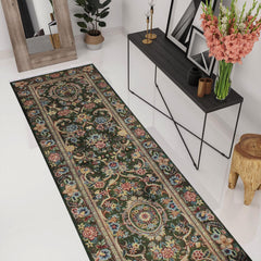 handmade Traditional Gulzar Green Blue Hand Knotted RUNNER 100% WOOL area rug 3' x 12'
