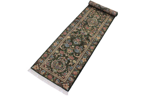 handmade Traditional Gulzar Green Blue Hand Knotted RUNNER 100% WOOL area rug 3' x 12'