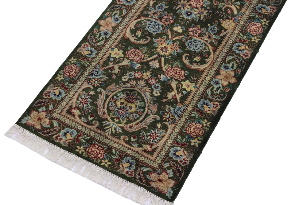 handmade Traditional Gulzar Green Blue Hand Knotted RUNNER 100% WOOL area rug 3' x 12'
