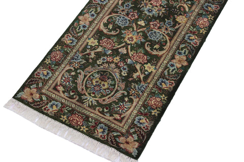 handmade Traditional Gulzar Green Blue Hand Knotted RUNNER 100% WOOL area rug 3' x 12'