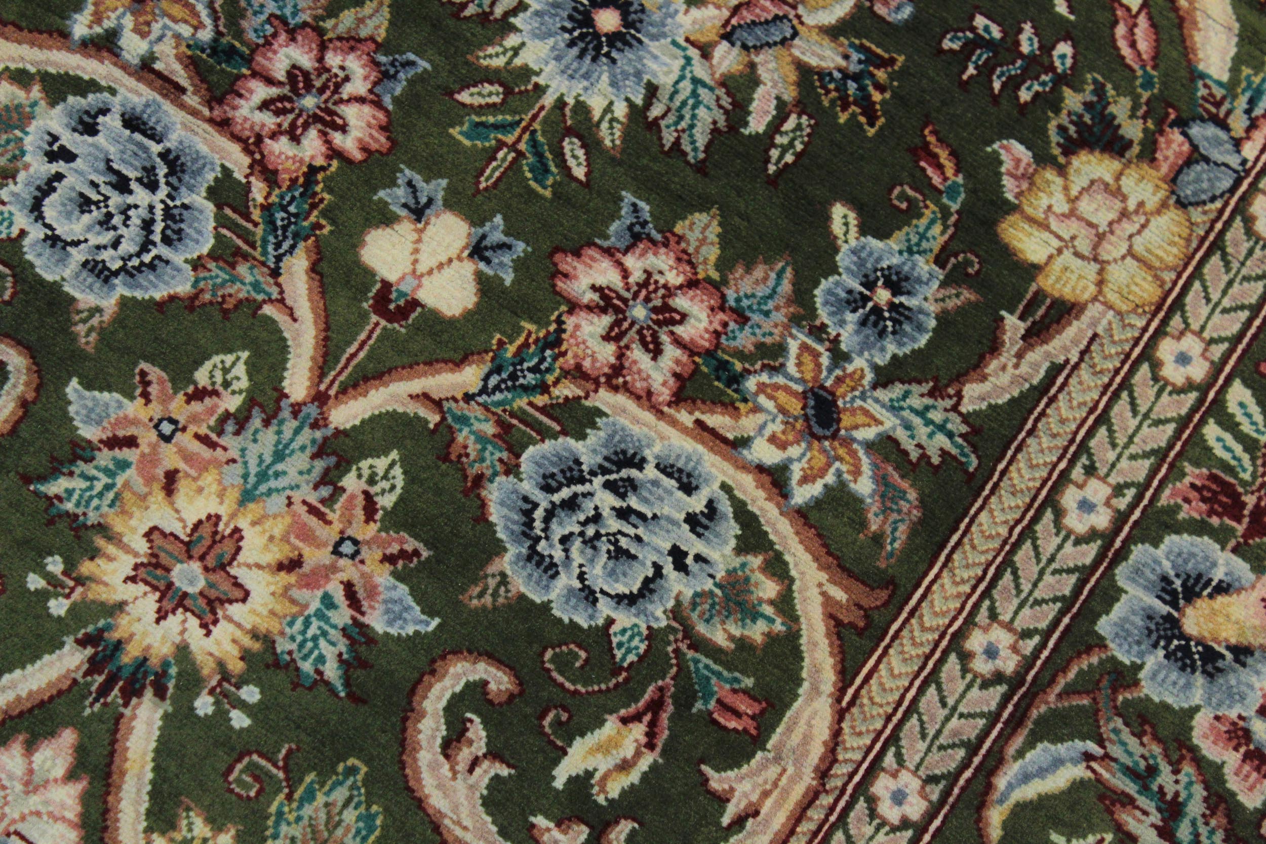 handmade Traditional Gulzar Green Blue Hand Knotted RUNNER 100% WOOL area rug 3' x 12'