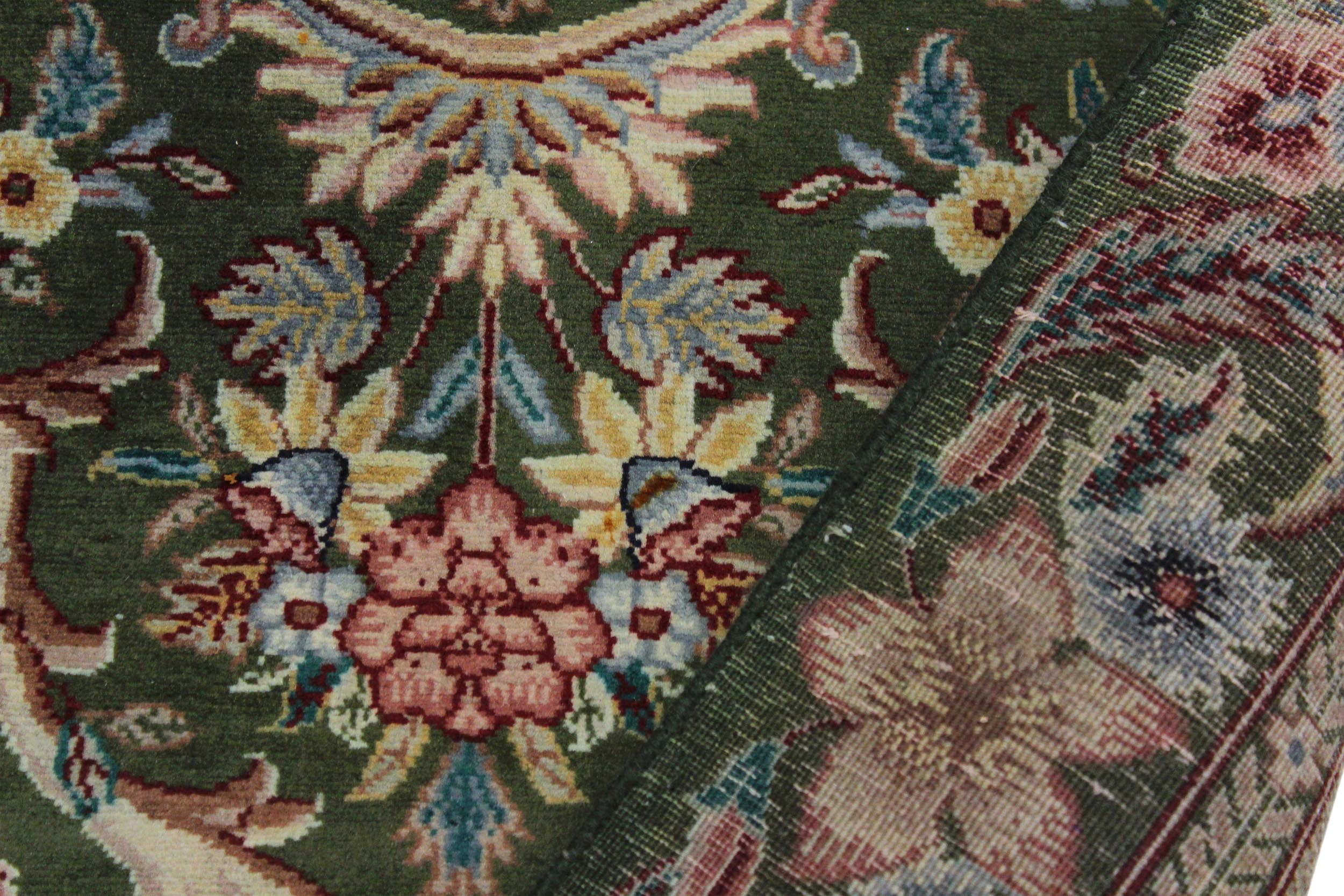 handmade Traditional Gulzar Green Blue Hand Knotted RUNNER 100% WOOL area rug 3' x 12'
