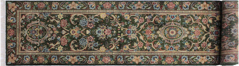 handmade Traditional Gulzar Green Blue Hand Knotted RUNNER 100% WOOL area rug 3' x 12'